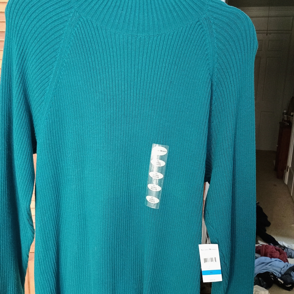 Studio Works Women's Teal Ribbed Sweater